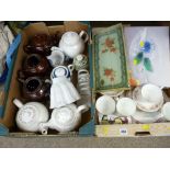 Two boxes of mixed pottery and porcelain including a vintage Shelley jelly mould
