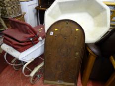 Vintage metal doll's pram possibly by Leeway, a small octagonal bath tub? and 'Corinthian' bagatelle