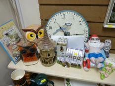 Parcel of mixed novelty pottery and a 'Blue Tit' clock etc