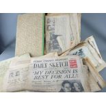 Vintage box folder containing a quantity of newspapers, predominantly 1930s, covering Prince Edward,