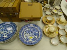 Parcel of circular Willow pottery plates and a parcel of Continental and other teaware in two