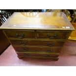 Yew wood two over three drawer chest