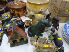 Large pottery jardiniere and a parcel of mainly animal ornaments