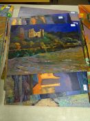 JOHN CHERRINGTON seven oils on board, night time and other studies of a castle, various sizes