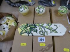 Parcel of Old Tupton ware pottery door furniture, all green leaf decorated pieces in the Arts &