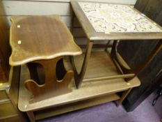 Two tier light oak coffee table, a G-Plan tiled top occasional table and a magazine rack