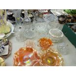 Large parcel of mixed glassware, bell decanter and three carnival glass dishes etc