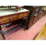 Vintage railback sideboard and a small two drawer hall table with tapered supports on castors