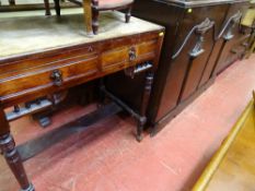 Vintage railback sideboard and a small two drawer hall table with tapered supports on castors