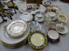 Large parcel of mixed china, sundry cups and saucers and six German porcelain gilt rimmed plates