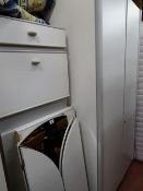 Modern white and grey three piece bedroom suite of double wardrobe, dressing table and two drawer