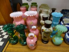 Eight pairs of milk glass vases etc