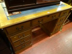 Nice light oak leather tooled top twin pedestal desk