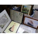 Parcel of framed prints and small maps