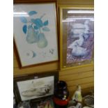 Framed print of ducks after DAVID BINNS, a framed still life print (faded) and a framed print