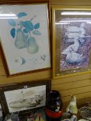 Framed print of ducks after DAVID BINNS, a framed still life print (faded) and a framed print