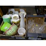Boxed parcel of large vases and planters etc and a small box of glassware