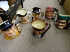 Six large Royal Doulton character Toby jugs including 'Mad Hatter' D6598