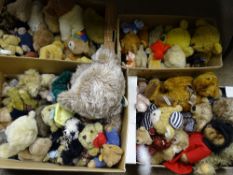Four boxes of soft toys, mainly teddy bears