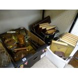 Good parcel of copper and brassware in a box and a parcel of books 'The History of the War' etc
