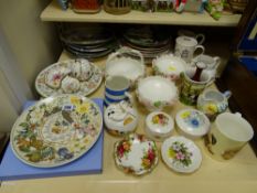 Large parcel of china powder pots, wall plates, calendar plate and novelty items