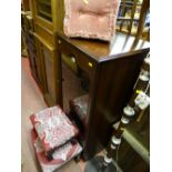 Mahogany entertainment cabinet and a quantity of upholstered footstools