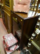 Mahogany entertainment cabinet and a quantity of upholstered footstools