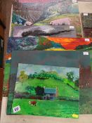 JOHN CHERRINGTON five small oils on board - landscapes, various sizes