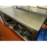Two tier stainless steel catering table, 151 x 60 cms