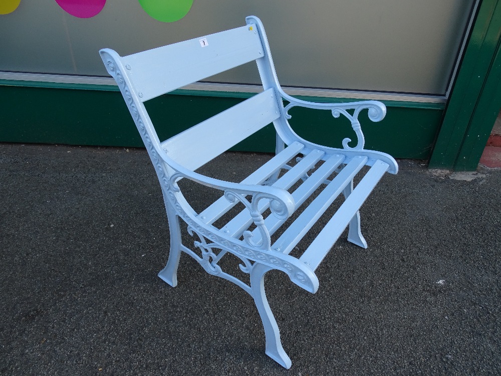 Painted wood wide garden chair with metal ends