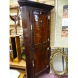 Mahogany standing one piece corner cupboard with base and top cupboards