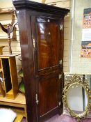 Mahogany standing one piece corner cupboard with base and top cupboards