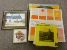 Small parcel of LP records, framed painting of a cottage etc