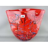 Large red art glass vase with trail decoration