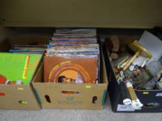 Two boxes of LP records and a box of miscellaneous items