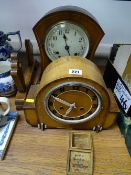 Edwardian mahogany and inlaid domed mantel clock with concave sides, eight day striking movement and