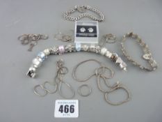 Collection of silver and other bracelets, necklaces and earrings including two with padlock clasps