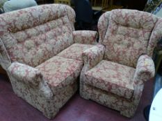 Modern floral two seater settee and a single armchair