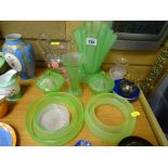 Parcel of green satin glass and other glassware