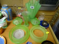 Parcel of green satin glass and other glassware