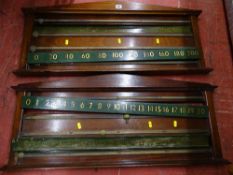 Pair of vintage mahogany snooker score boards