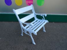Painted wood wide garden chair with metal ends