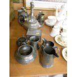 Parcel of beaten pewter and pewter tankards etc