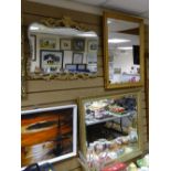 Vintage swag decorated wall mirror and two modern framed examples