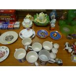 Parcel of Noritake and other mixed china and pottery and six sport related pottery mugs etc