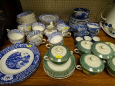 Large parcel of blue and white teaware in three patterns and a small parcel of green and white