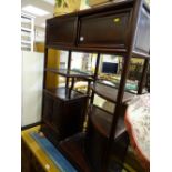 Chinese style hardwood cabinet with upper sliding doors, multi-shelves and twin sliding door base