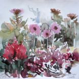 ELIZABETH HAINES watercolour - 'Flowers at Gwynfryn', 15 x 15cms Elizabeth Haines has lived and