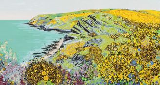 KATIE ALLEN unframed giclee print - 'Gorse Headland', 60 x 30cms www.katieallen.co.uk
