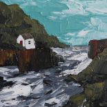 PETER MORGAN framed acrylic - 'Porthgain Harbour Wall', 110 x 100mm